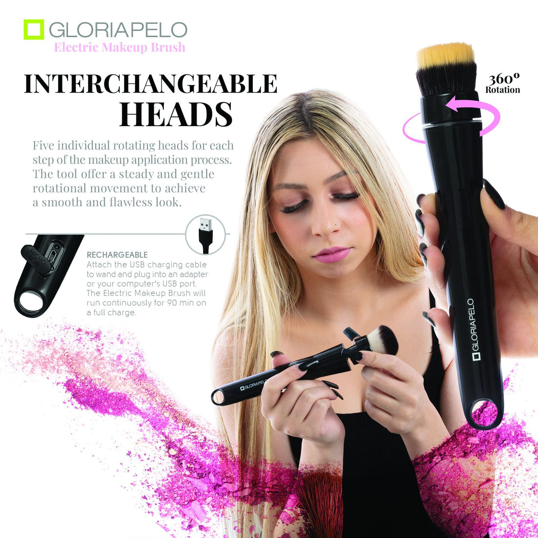Electric Make-up Brush 10 gears massager: compatible for powder and liquid foundation