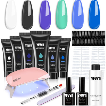 Complete Poly Gel Nail Kit  6 Set with UV Light, Sliding Solution, Top Primer, Builder Nail Art Tools